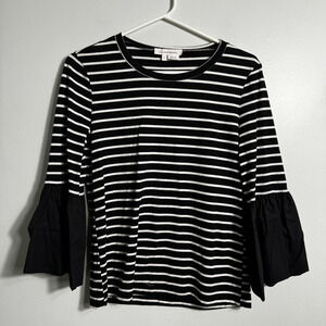 Anthropologie Stripped Bell Sleeve Top